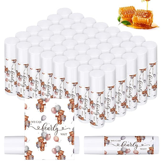 Loopeer 50 Pcs Lip Balm Gift Set Baby Shower Party Favors Natural Ingredients Beeswax lipsticks Gender Reveal Favors Gift Chapped Lips Care Products for Baby Kids Men Women and Children (Bear)-VivaGrace Women