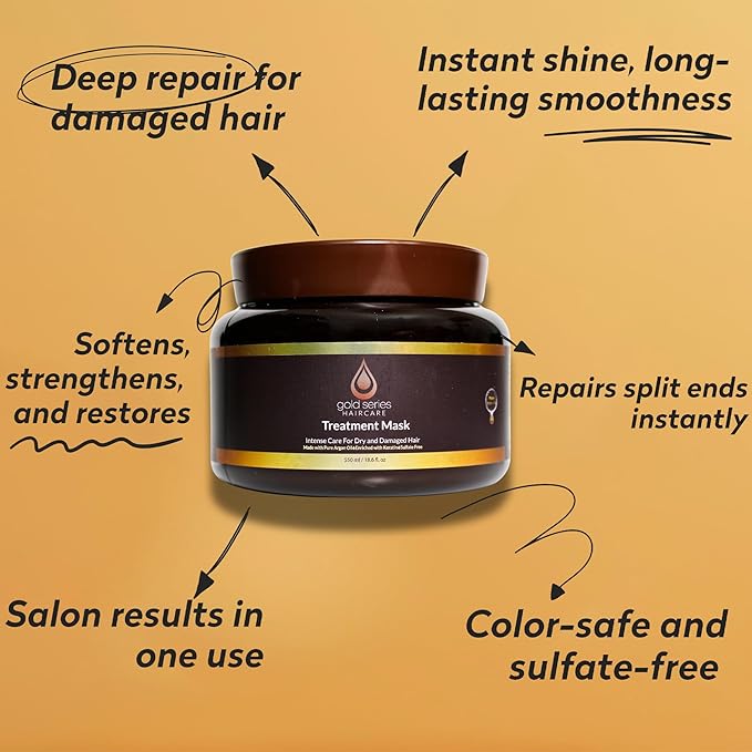 Gold Series Treatment Mask – Deep Hydrating Argan Oil Hair Mask for Dry Damaged, Color Treated and Curly Hair Enriched with Keratin – Sulfate Free Natural Hair Repair Treatment, 18.6oz-VivaGrace Women