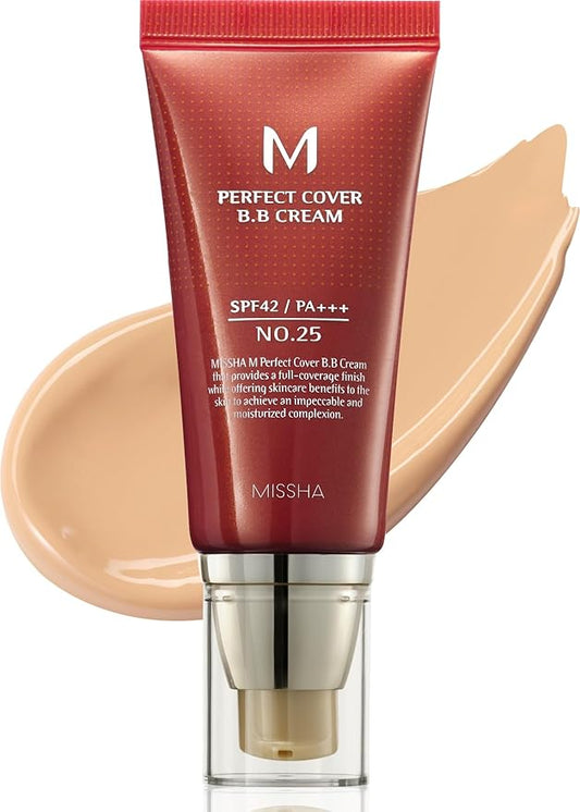 MISSHA M Perfect BB Cream No.25 Warm beige for light/medium with neutral skin tone SPF 42 PA +++ 1.69 Fl Oz - Tinted Moisturizer for face with SPF-VivaGrace Women