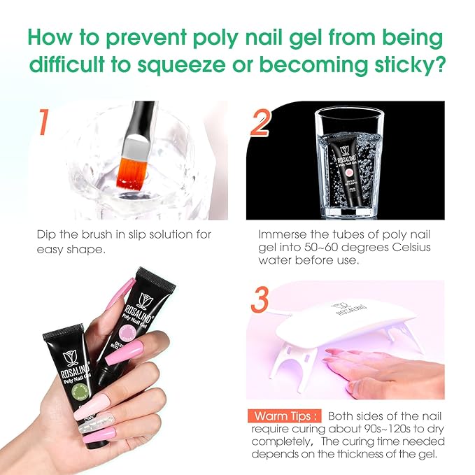 ROSALIND 8PCS Poly Nail Gel Kit with Mini Nail Lamp Clear Nude Poly Nails Gel Kit Starter Kit Nude Pink Nail Extensions Gel Set-VivaGrace Women