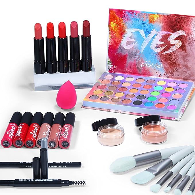 Makeup Kit for Women Full Kit, with Professional Make Up Bag Eyeshadow Red Lipstick, Powder Brush, Concealer, Glitter Lip Gloss, Waterproof Mascara, Eyebrow Pencil, Birthday Gift for Mom Sister-VivaGrace Women