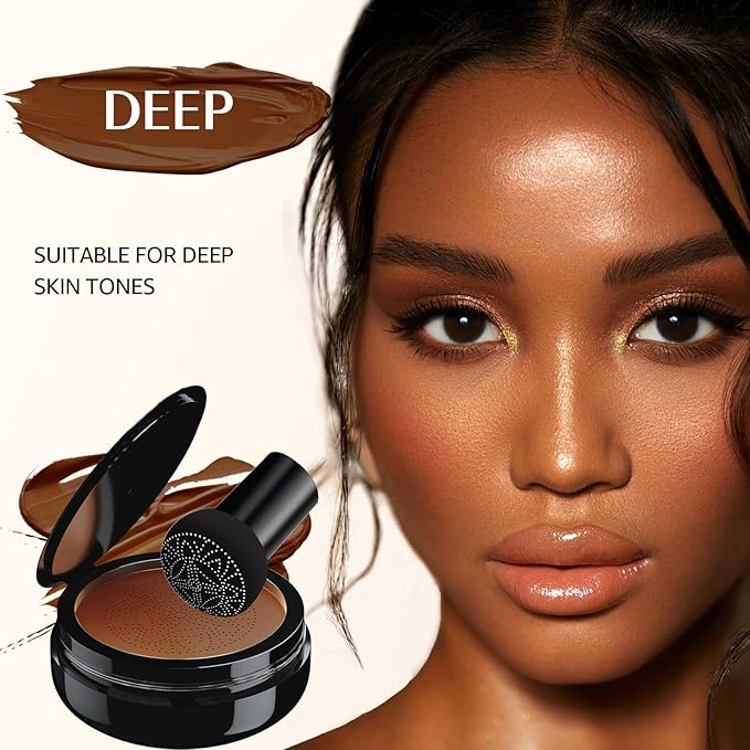 Mushroom Head Air Cushion CC Cream Foundation - Moisturizing & Long-Lasting BB Cream Concealer Makeup Base for All Skin Types, Brighten Long - Lasting Even Color Correcting Concealer (Deep)-VivaGrace Women