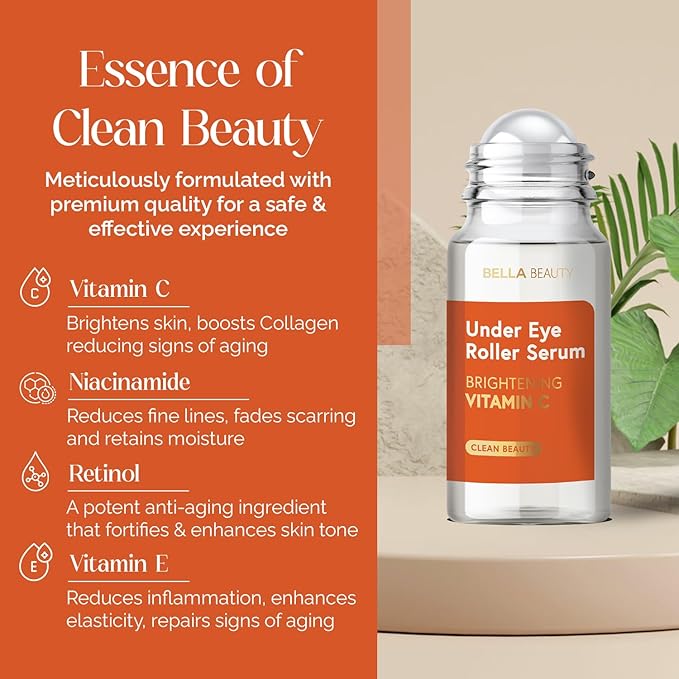 Eye Roller Serum with Vitamin C & Niacinamide - Eye Serum for Puffiness & Fine Lines - Anti Aging Korean Skin Care - 1.69 Fl Oz./50ml-VivaGrace Women