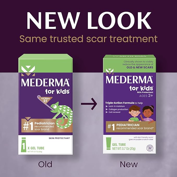 Mederma Scar Gel for Kids - Reduces Appearance of Old & New Scars from Cuts, Burns, Surgery, Insect Bites & Scrapes, Grape Scented, Goes on Purple & Rubs in Clear, Ages 2+, 0.70 Oz-VivaGrace Women