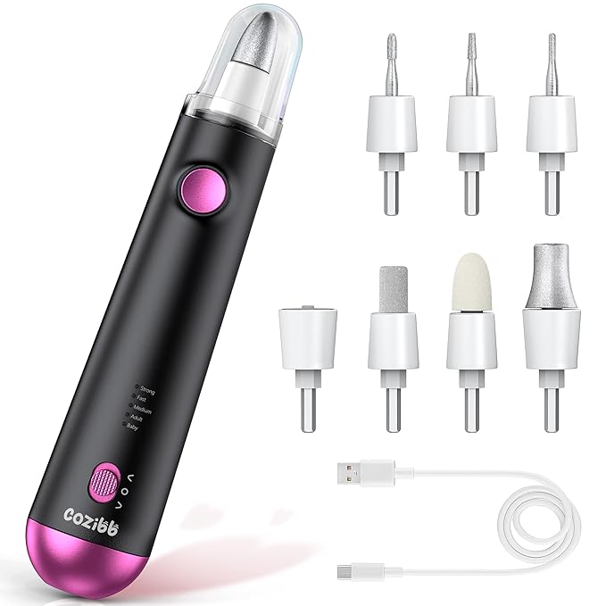 Electric Nail Drill, 8-in-1 Cordless Electric Nail File with LED Light, 5 Speeds Rechargeable Manicure and Pedicure Kit Hand Foot Care Tool for Nail Grinder Trim Polish for Women Baby-VivaGrace Women