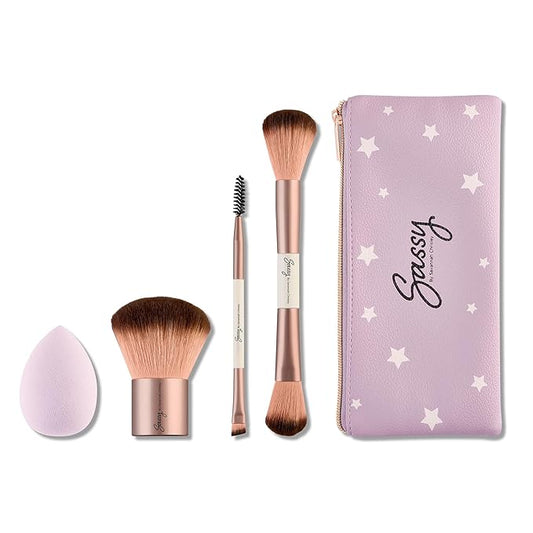 Sassy by Savannah Chrisley Sassy Brush Kit - Beauty Tool Kit for Women - All-in-One Beauty for Eyes and Face - Brush Kit Great for Makeup Application - Kit Includes Reusable Zipper Pouch - 4 Pc-VivaGrace Women