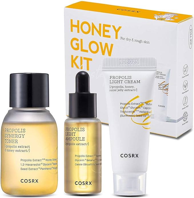 COSRX Honey Glow Kit | Facial Toner, Serum, Cream with Propolis Extract | Deep Moisture, Hydration, Nourishment | Travel Size Set, Gift Set, Korean Skincare, Not Tested on Animals, Paraben Free-VivaGrace Women