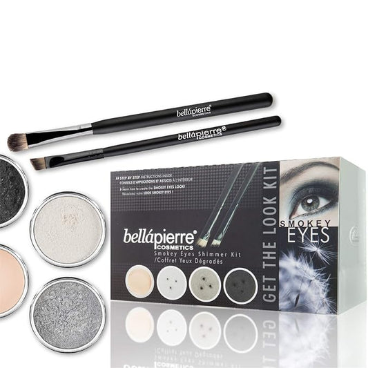 bellapierre Get the Look Kit | Mineral Shimmer Powder, Makeup Base, and Brush Set | 7 Beautiful Looks | Non-Toxic and Paraben Free | Oil and Cruelty Free | Long Lasting Formulas - Smokey Eyes-VivaGrace Women