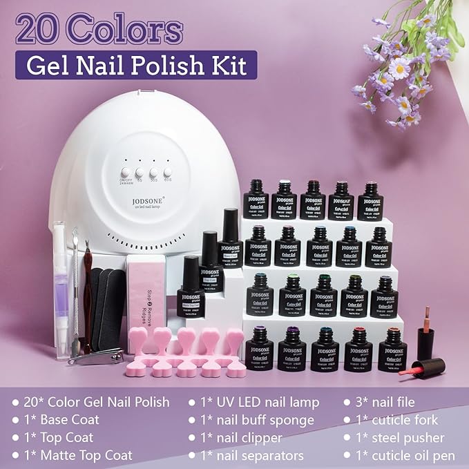 JODSONE 20 Colors Gel Nail Polish Kit with U V Light Base Top Matte Coat High Shine Vibrant Nail Gel Equipped with Manicure Tools-VivaGrace Women