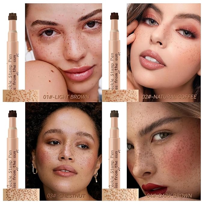 AKARY Stamp Freckle Pen Natural Lifelike Fake Freckles Makeup, Waterproof Long Lasting Quick Dry 5 Comb Corners Natural Like Face Freckle Makeup Pen for Effortless Sunkissed Makeup, 04-Dark Brown-VivaGrace Women