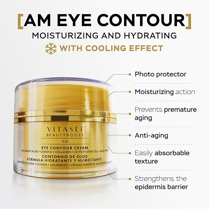 AM/PM Anti-Aging Kit Eye Contour Duo, Deep Hydration Eye Contour Cream with Cotton Stem Cells & Hyaluronic Acid (AM), Eye Contour Anti-Fatigue with Arabic Coffee for Under Eye Lines Protection(PM)-VivaGrace Women