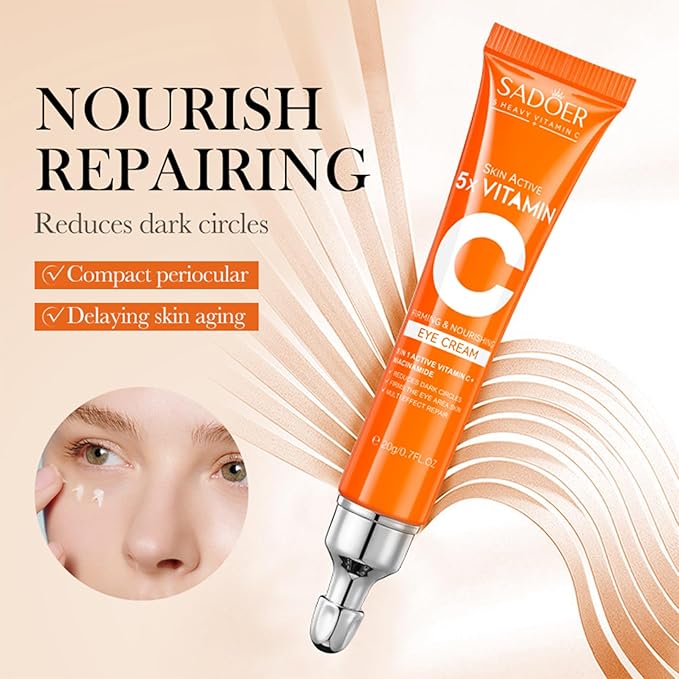 5 in 1 Vitamin C Eye Cream for Dark Circles and Puffiness - Eye Cream Anti Aging - Under Eye Cream for Puffiness and Bags Under Eyes - Eye Bag Cream for All Skin Types - Rejuvenate Your Eye Area-VivaGrace Women
