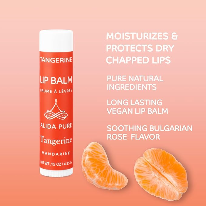 Tangerine Lip Balm, Vegan Lip Balm Set, Beeswax Free, with Avocado Oil, Organic Jojoba Oil, Candelilla Wax, and Vitamin E, Natural Moisturizer For Dry, Chapped, or Cracked Lips, 3 Tube Set-VivaGrace Women