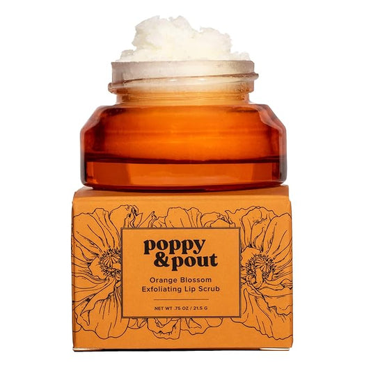 Poppy & Pout Natural Lip Scrub, Moisturizing Sugar Scrub for Dry Lips, Lip Scrubber Exfoliator with Essential Oils Smooths and Hydrates Lips, In Recyclable Glass Jars, Cruelty Free - Orange Blossom-VivaGrace Women
