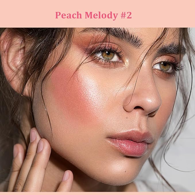 Blush for Cheeks - Cream Blush Stick Face Lip Eyeshadow Tint, 3-in-1 Buildable Pink Blush Makeup Balm Stick For Make Up Women Girl Gift (Peach Melody #2)-VivaGrace Women
