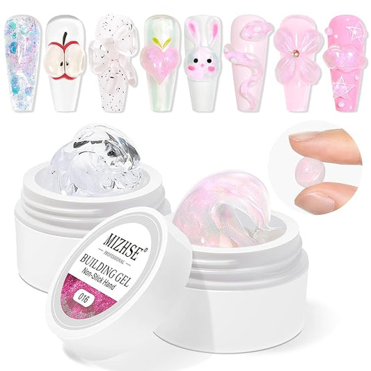 MIZHSE Solid Builder Gel, Aurora Pink & Clear Sculpting Gel for Nails, Non-Sticky 3D Nail Art Mermaid Pearl Building Carving Modeling Sculpture Hard Extension Manicure Salon Home DIY-VivaGrace Women