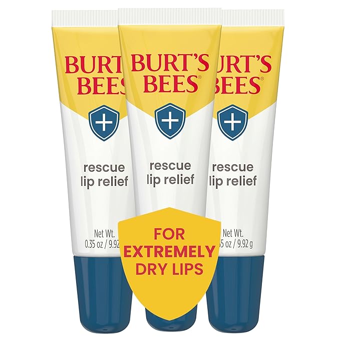 Burt's Bees Rescue Lip Relief Lip Balm, With Shea Butter and Echinacea, Tint-Free, Natural Origin Lip Care, 3 Tubes, 0.35 oz.-VivaGrace Women