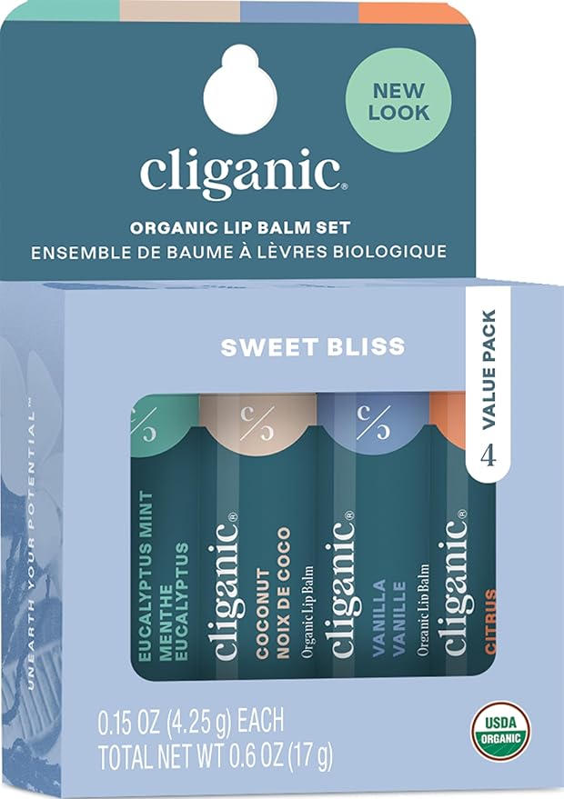 Cliganic Organic Lip Balm Set - 4 Flavors - Natural Hydrating for Cracked & Dry Lips-VivaGrace Women