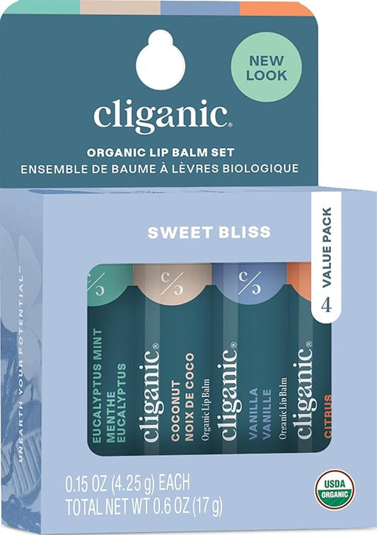 Cliganic Organic Lip Balm Set - 4 Flavors - Natural Hydrating for Cracked & Dry Lips-VivaGrace Women