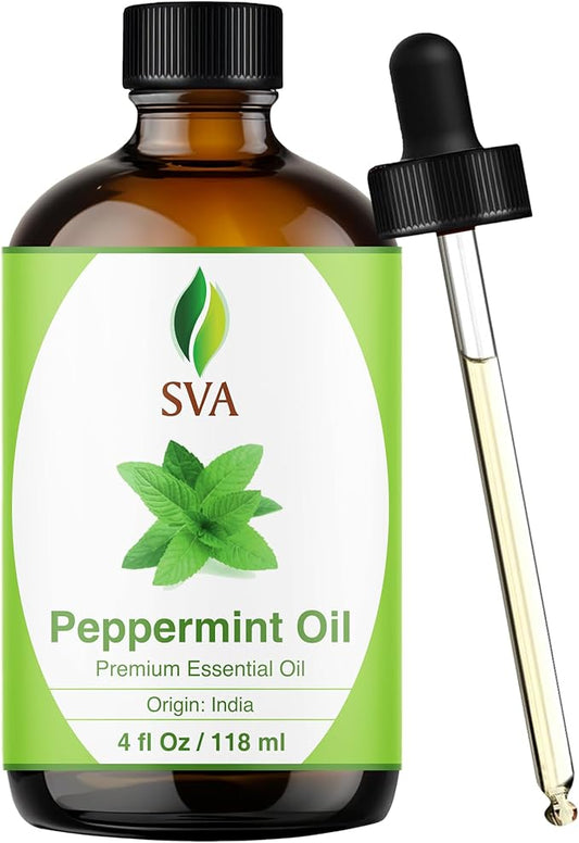 SVA Peppermint Essential Oil – 4 Fl Oz – 100% Natural Peppermint Oil - for Diffuser, Hair Care, Face, Skin Care, Aromatherapy, Scalp and Body Massage, Soap and Candle Making - with Dropper-VivaGrace Women