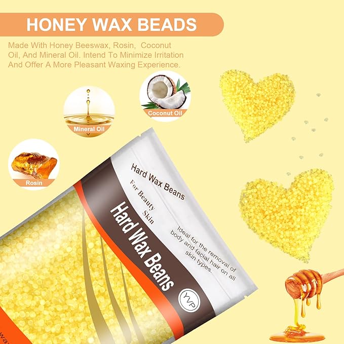 Hair Removal Wax Beads for Brazilian Waxing, Sensitive Skin - Face, Eyebrow, Legs At Home - 300g (10 Oz) with 10 Pearl Wax Sticks (Honey)-VivaGrace Women