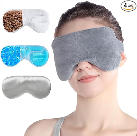Atsuwell Cooling Eye Mask, Reusable Cold Sleep Eye Compress and Moist Heat for Eye Relaxing, Multipurpose Eye Bag for Dry Eyes with Microwavable Flaxseed Pad, Cold Gel Pad and Silky Cotton Insert-VivaGrace Women