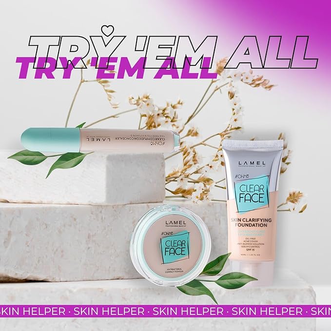 Lamel- Oh my Clear Face Foundation-405 Buff Beige | Contains tea tree extract and salicylic acid |Controls sebum production |Anti-blemish formula |Oil free foundation | 40ml-VivaGrace Women