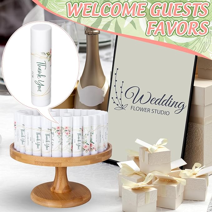 Whaline 60Pcs Thank You Gift Lip Balm Bulk Wedding Lip Balms Vanilla Flavor Floral Moisturizing Lip Care Guest Basket Gift Stuffer for Bridal Shower Baby Shower Birthday Party Favor Supplies-VivaGrace Women