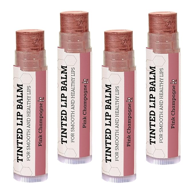 Tinted Lip Balm by Earth’s Daughter – 4 Pack of Pink Champagne Color – Beeswax, Coconut Oil, Cocoa Butter, Vitamin E – Moisturize and Beautify – Paraben Free-VivaGrace Women