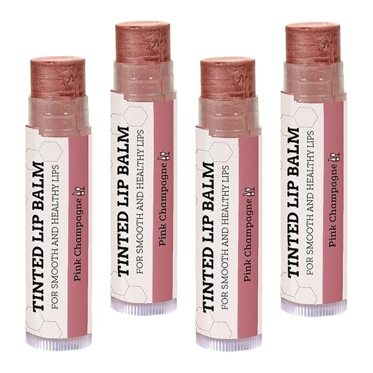 Tinted Lip Balm by Earth’s Daughter – 4 Pack of Pink Champagne Color – Beeswax, Coconut Oil, Cocoa Butter, Vitamin E – Moisturize and Beautify – Paraben Free-VivaGrace Women