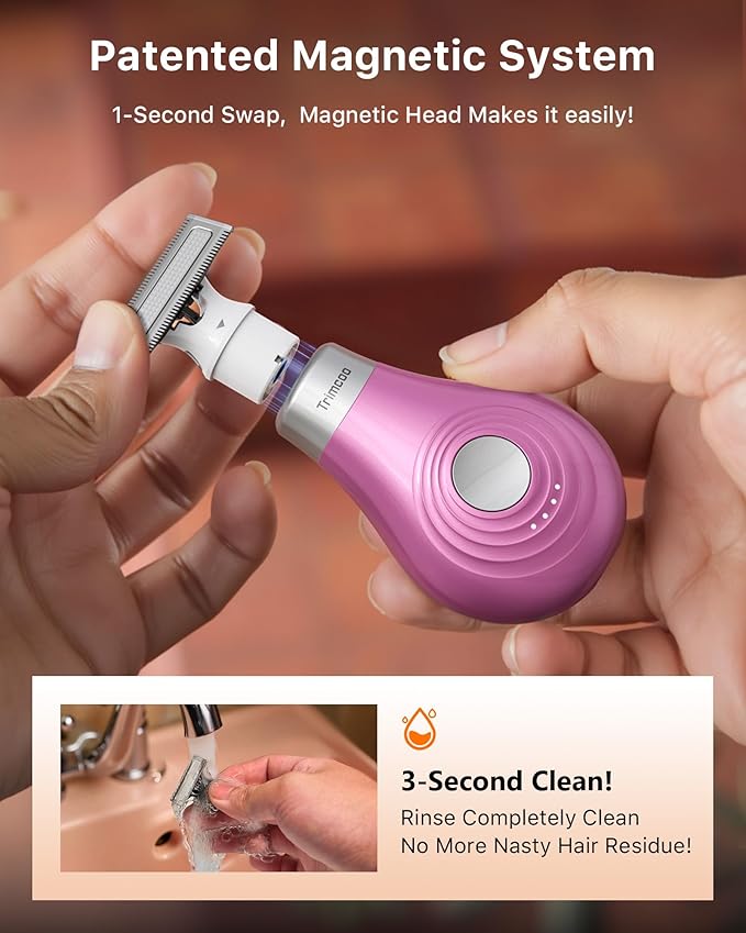 Mini Bikini Trimmer for Women - Intimate Pubic Hair Removal, Electric Body Groomer, Small Portable Wet/Dry Shaver, Magnetic Blade, USB-C Rechargeable with Travel Case, Easy to Clean (Pink)-VivaGrace Women