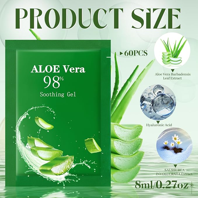 60 Pcs Aloe Vera Gel Bulk Travel Size Soothing Gel 98% Organic Aloe Vera Moisturizer for Skin and Hair Face Moisturizer for Sunburns Relief, Razor Burns, DIY Skincare-VivaGrace Women