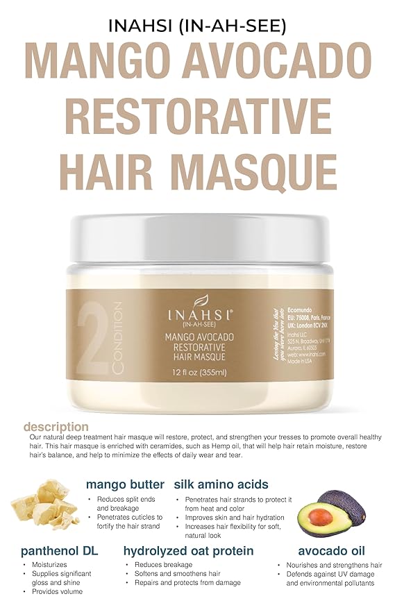 Mango Avocado Restorative Hair Masque | Deep Conditioner for Men, Women & Kids with Curly Hair | Hair Products for Natural Curls - 12 oz | Made in the USA-VivaGrace Women