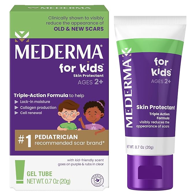 Mederma Scar Gel for Kids - Reduces Appearance of Old & New Scars from Cuts, Burns, Surgery, Insect Bites & Scrapes, Grape Scented, Goes on Purple & Rubs in Clear, Ages 2+, 0.70 Oz-VivaGrace Women