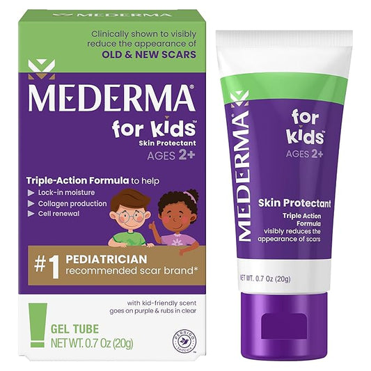 Mederma Scar Gel for Kids - Reduces Appearance of Old & New Scars from Cuts, Burns, Surgery, Insect Bites & Scrapes, Grape Scented, Goes on Purple & Rubs in Clear, Ages 2+, 0.70 Oz-VivaGrace Women