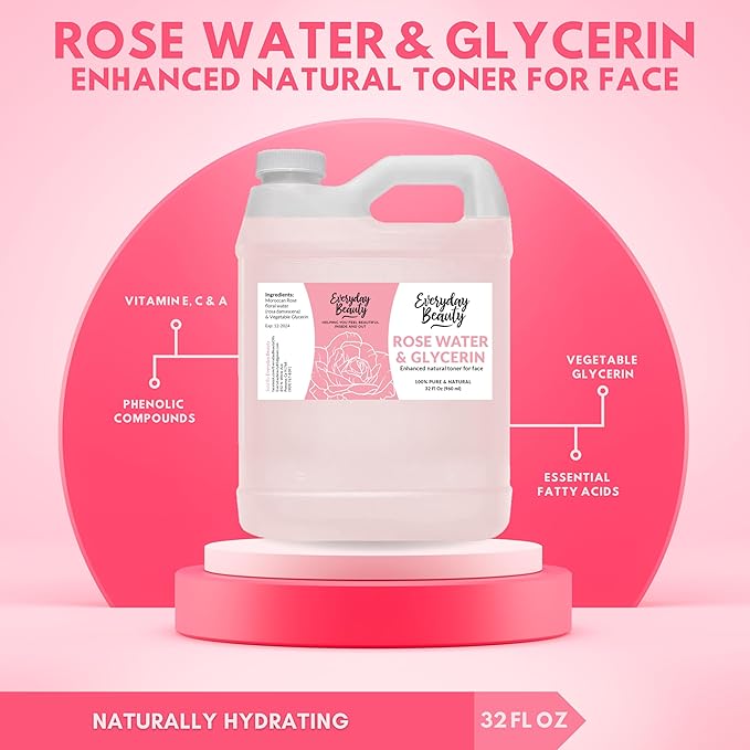 Rose Water & Glycerin Enhanced Facial Toner - 32oz Bulk Alcohol-Free Vegan All Natural Refreshing for Face and Hair - Uplifts, Calming & Soothing for All Skin Types…-VivaGrace Women