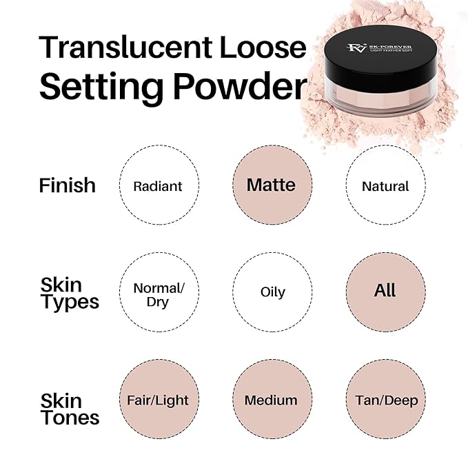 FV Baking Powder, Lightweight Loose Smooth Nature Setting Powder Highlighter Poreless Longwearing Matte Waterproof Oil Absorb Makeup Powder for Setting with No Flashback 0.35oz(10g)-VivaGrace Women