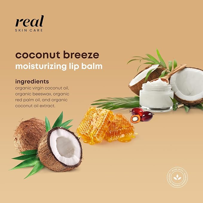 Organic Lip Balm With Coconut Oil | Handmade In the USA | Coconut Breeze 4-Pack | Natural Lip Balm | Coconut Oil Lip Balm for Dry & Cracked Lips | Beeswax Lip Balm | 4 Lip Balm Pack-VivaGrace Women