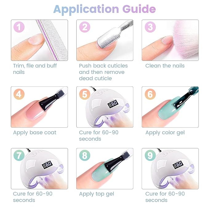 RARJSM Pastel Stained Glass Gel Nail Polish Set 6pcs Clear Orange Yellow Blue Pink Purple Crytal Transparent Jelly Series Sheer Amber Gel Varnish LED UV Curing Requires Spring Easter French Manicure-VivaGrace Women