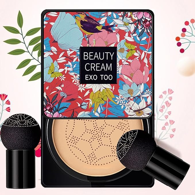 Beauty Cream EXO TOO Foundation, Beauty Cream Makeup Base, Moisturizing, Long Lasting Matte Air Cushion CC Cream Concealer with Two Mushroom Head Sponges-VivaGrace Women