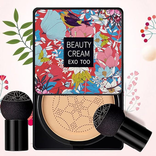 Beauty Cream EXO TOO Foundation, Beauty Cream Makeup Base, Moisturizing, Long Lasting Matte Air Cushion CC Cream Concealer with Two Mushroom Head Sponges-VivaGrace Women