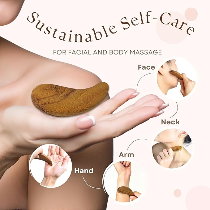 Teak Wood Gua Sha Facial Tool for Face and Body Massage, Anti-Aging Reduce Puffiness Wrinkles Shape Jawline Skincare Routine Treatment, Wooden Gua Sha Massager with Travel Pouch for Gift Set-VivaGrace Women