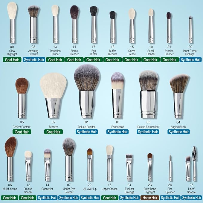 Professional Makeup Artist Brushes Set 26Pcs Real Natural Goat Hair Labeled White Makeup Brush Set with Foundation Powder blush concealer blending eyeshadow contour make up brushes set-VivaGrace Women