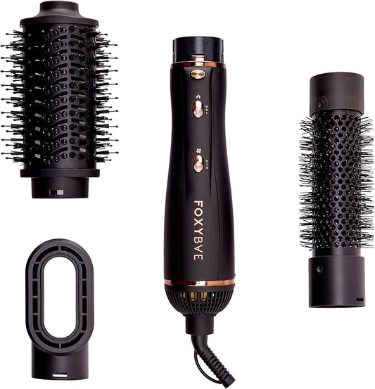 FoxyBae 3-in-1 Ceramic Interchangeable Hair Tools - Blowout Dryer - 3 Detachable Heads: 2.4" Blowout Brush, 1.5" Hot Round Brush & Drying Cylinder Hair Dryer Brush & Hair Styling Set [Black Rose-Gold]-VivaGrace Women