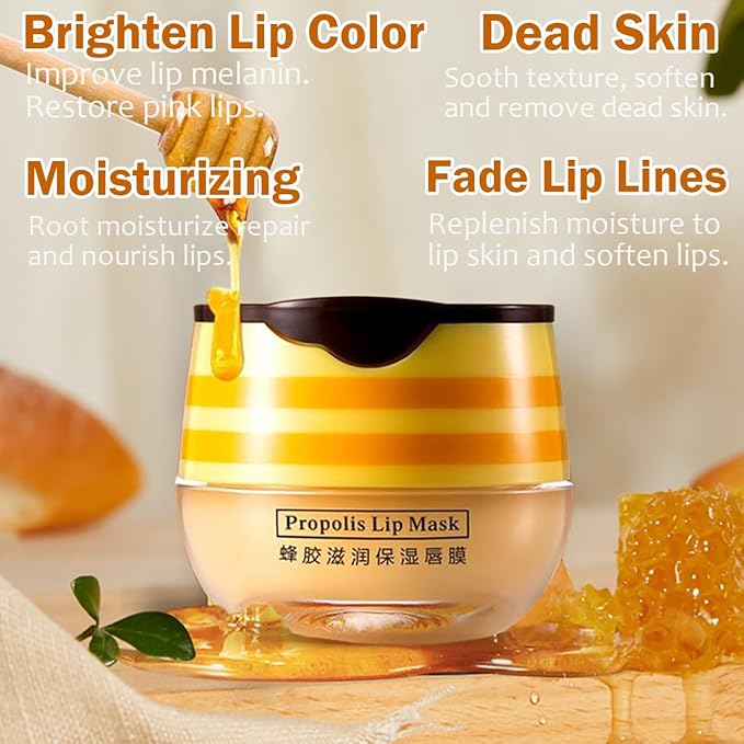 Lip Balm Honey Lip Mask, Hydrating Propolis Lip Sleeping Mask, Moisturizing & Prevention Dry and Cracked Lip Scrubs Exfoliator, Lip Repair Nourishes the Lip Skin-VivaGrace Women