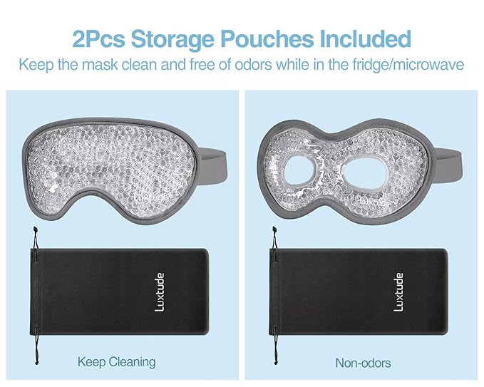 Luxtude Gel Eye Mask 2PCS, Reusable Cooling Eye Masks for Sleeping, Hot Cold Eye Mask Ice Pack, Frozen Cold Eye Compress for Puffiness/Dark Circles/Headaches/Migraines/Eye Bags/Stress Relief (Gray)-VivaGrace Women