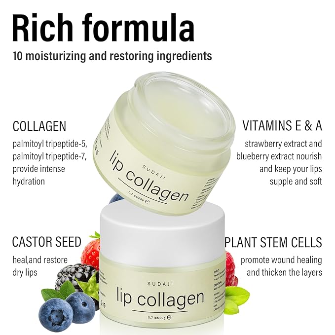 Lip Collagen + Peptide Complex, Collagen Lip Balm with Vitamins E, A -Lip Butter to Nourish & Hydrate Dry Cracked Lips, Moisturizing Lip Mask Overnight, Gentle exfoliating Lip Butter Balm-VivaGrace Women