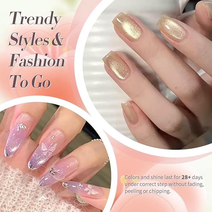 Born Pretty Cat Magnetic Eye Gel Nail Polish Spring Summer Pastel Shimmer Glitter Holographic Cat Magnetic Eye Gel Crystal Glass Cat Magnetic Gel Polish Manicure Nail Art DIY at Home 6PCS-VivaGrace Women