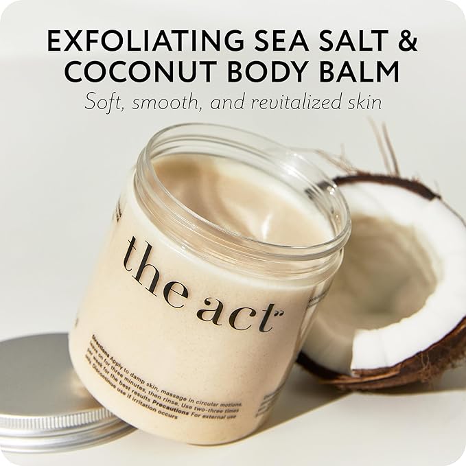 Exfoliating Body Scrub with Sea Salt & Coconut - Nourishing Restores Cleanser Body Balm - Home Spa Care, Vegan, Organic (10.58 Oz, Coconut)-VivaGrace Women