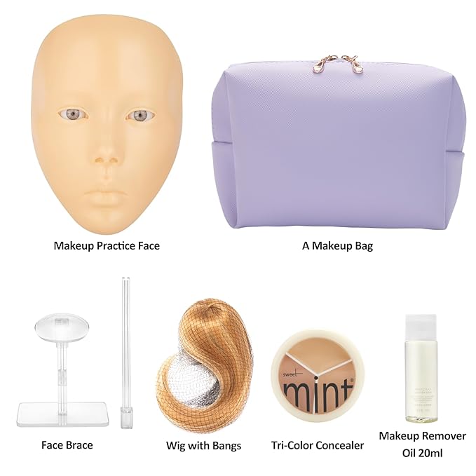 Makeup Practice Face, 2024 Upgrade 5D Makeup Mannequin Face Reusable Silicone Makeup Practice Face Board with Bracket, Come with Makeup remover & Concealer 3 Color & Makeup Bag Brown-VivaGrace Women